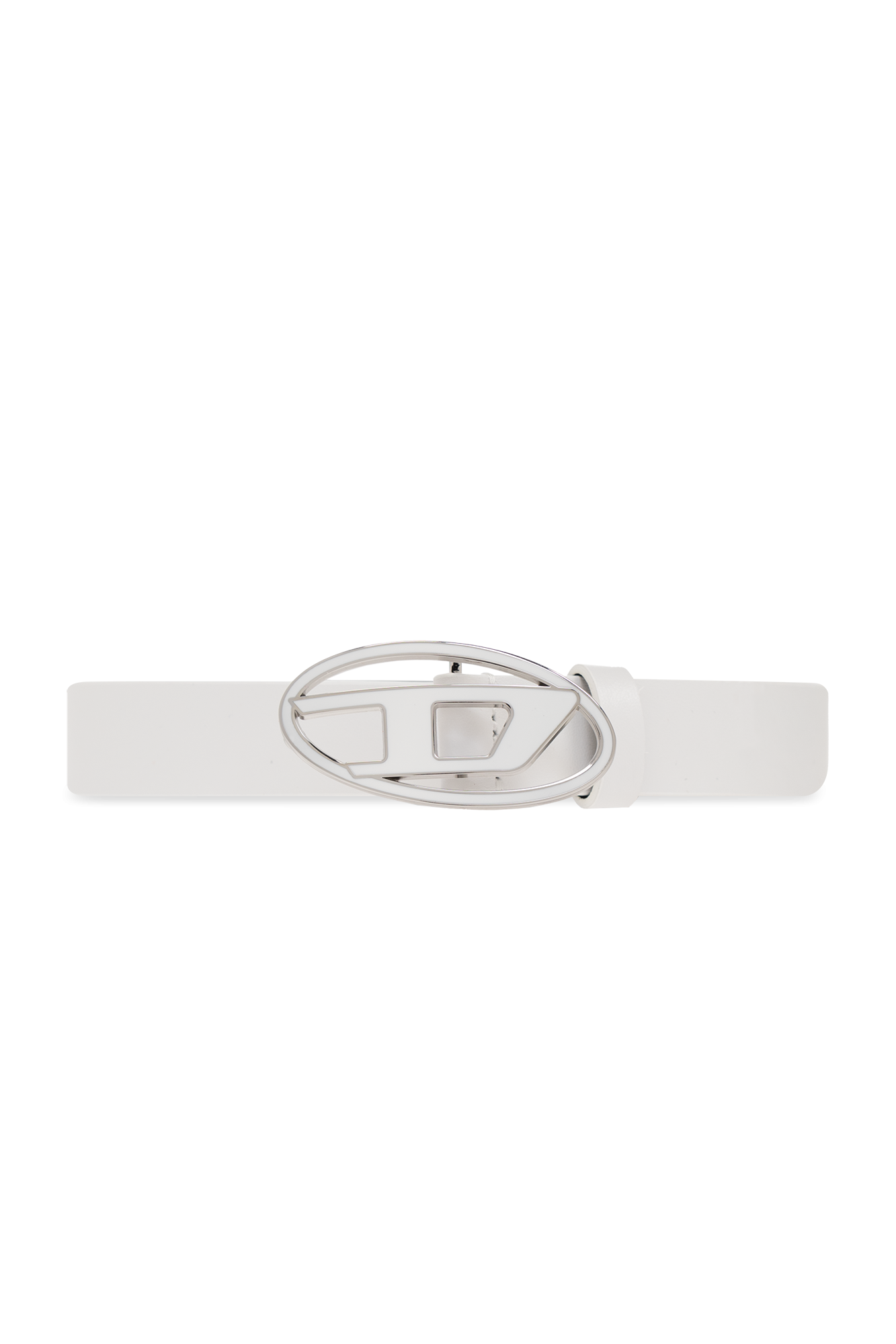 ベルト DIESEL Leather belt Bianco Women's 2.4cm leather belt with enamelled buckle | White